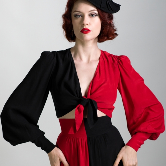 Trashy Diva Tops - OLIVIA TIE TOP RED & BLACK Trashy Diva COLOR BLOCK